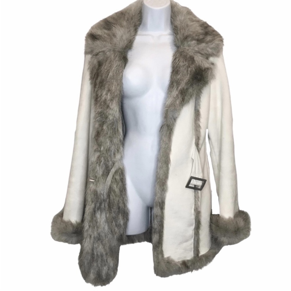 BEBE suede and faux fur trimmed belted Jacket SZ M - Picture 8 of 16